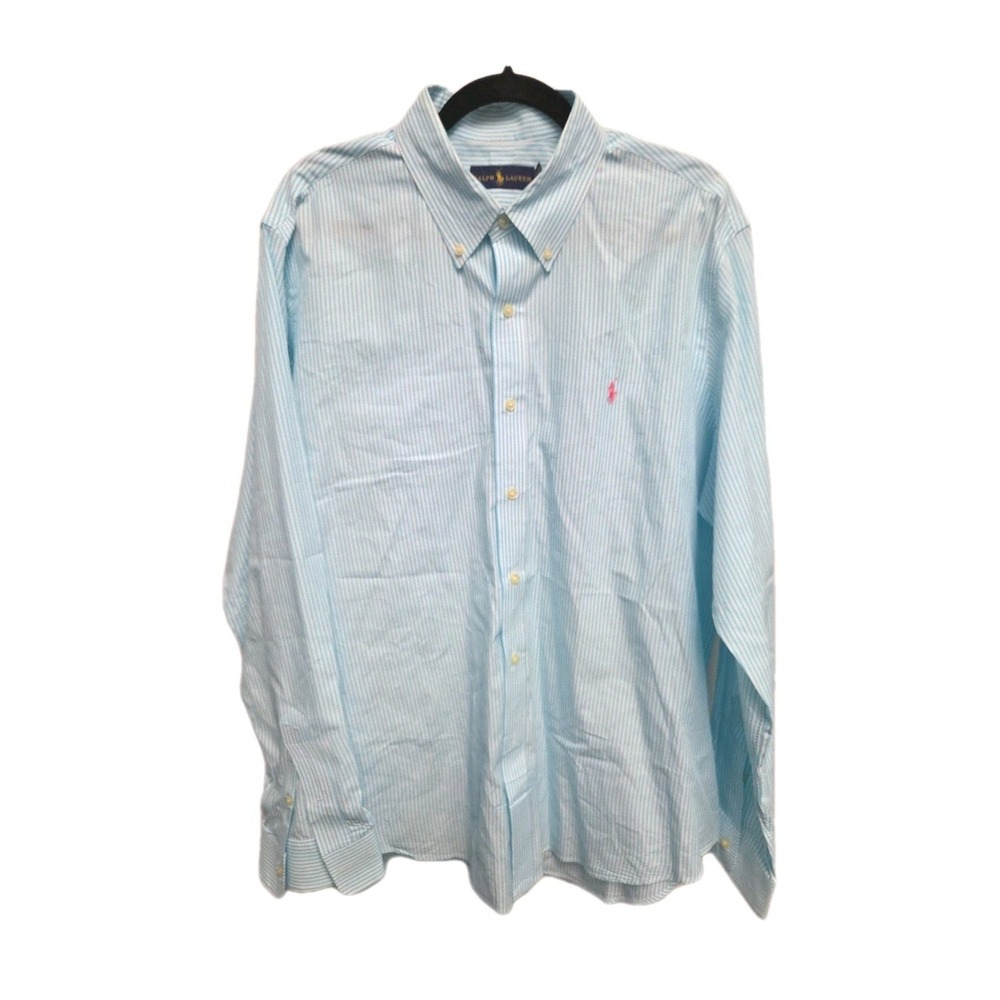 Ralph Lauren Mens Aqua Striped Long Sleeve Button Front Dress Shirt Size XL Pony